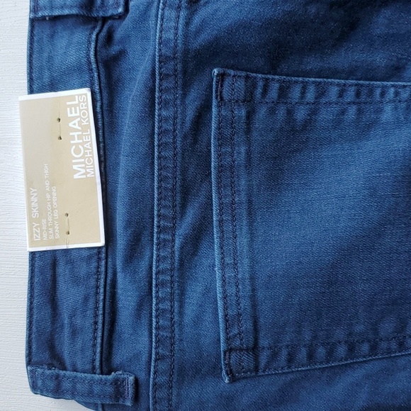 Michael Kors Dark Blue Denim Izzy Skinny Jeans Raw Hem 8 NWT - Picture 3 of 8